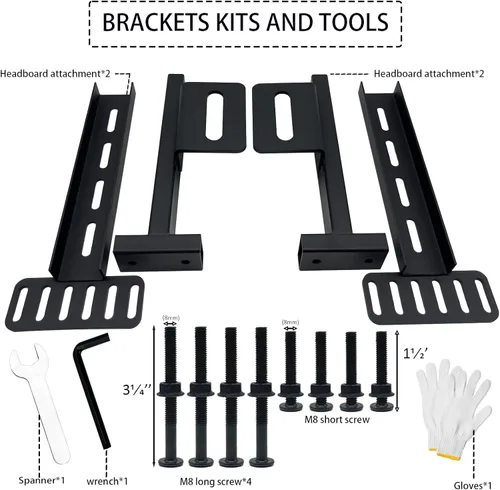 Miniatura 6 de Juego de 2 soportes de cabecera para marco de cama de metal, soportes de extensión ajustables para cabecero y estribo, se adapta a cama individual
