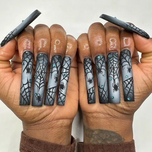Miniatura 13 de IMSOHOT Uñas postizas, acrílicas de color naranja mate, puntas francesas cuadradas, 24 unidades, uñas extra largas con pegamento con bonitos diseños