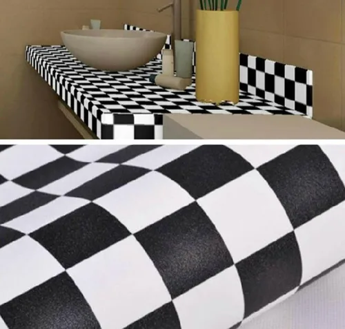 Miniatura 2 de Redodeco Azulejos adhesivos de mosaico blanco y negro para salpicaduras, película de vinilo brillante, para encimera de cocina, papel tapiz, papel