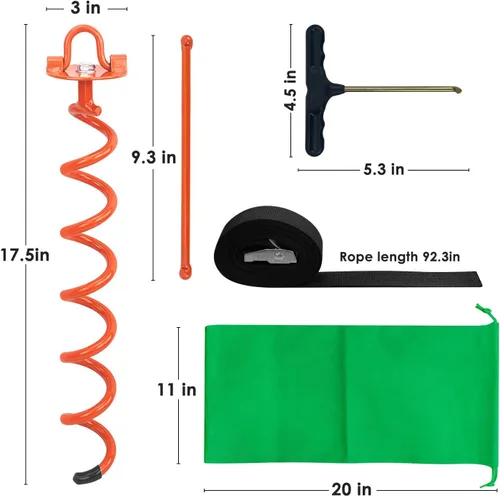 Miniatura 7 de MIXXIDEA Anclajes de Tierra de 17.5 Pulgadas, Kit de Anclajes de Tierra en Espiral de Metal, Ancla de Tierra con Tornillo de Alta Resistencia