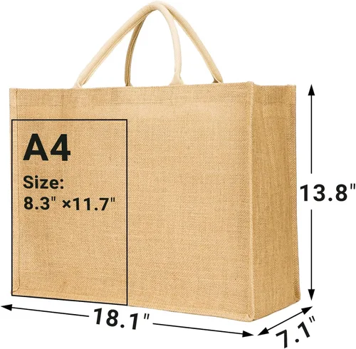 Miniatura 3 de Segarty Bolsa de arpillera, paquete de 6 bolsas grandes reutilizables de lona de yute con asas, bolsas de mano en blanco a granel para damas