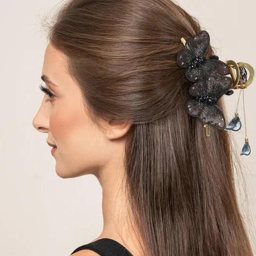 Miniatura 5 de FRCOLOR Pinzas de mariposa para el cabello, horquillas de metal grandes con borla de mariposa, diamantes de imitación con purpurina, pinzas
