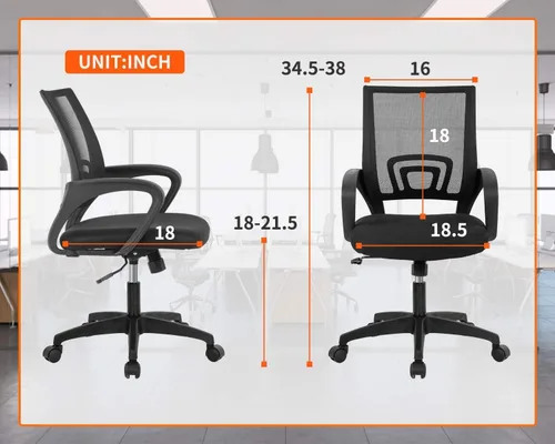 Miniatura 3 de Silla de oficina en casa, silla ergonómica de escritorio con respaldo medio, silla de computadora de malla, soporte lumbar, cómoda, ejecutiva