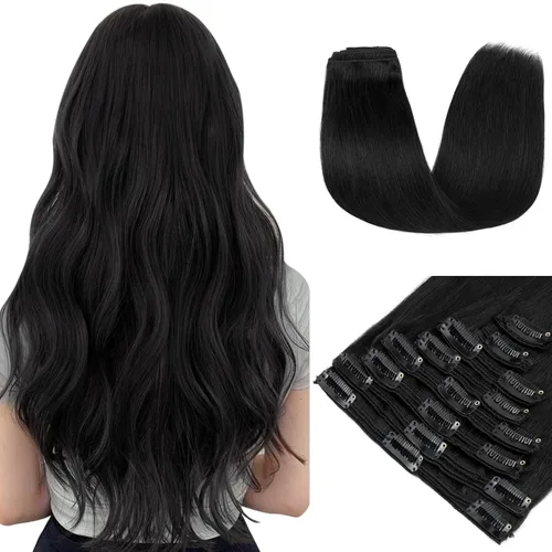 Miniatura 9 de 10 –22 pulgadas doble trama extensiones de cabello 100% humano clip en de trama Grado 7 a calidad Grueso Largo Suave Sedoso recta 8pcs 18 Clips