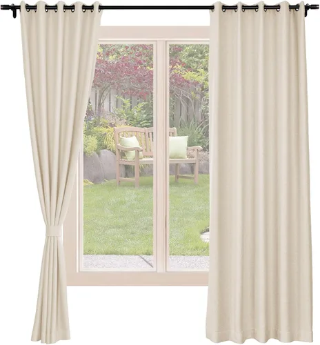 Miniatura 9 de Frelement Cortinas opacas de lino natural, paneles de cortinas con ojales para sala de estar, cortinas con aislamiento térmico, 52 pulgadas de ancho