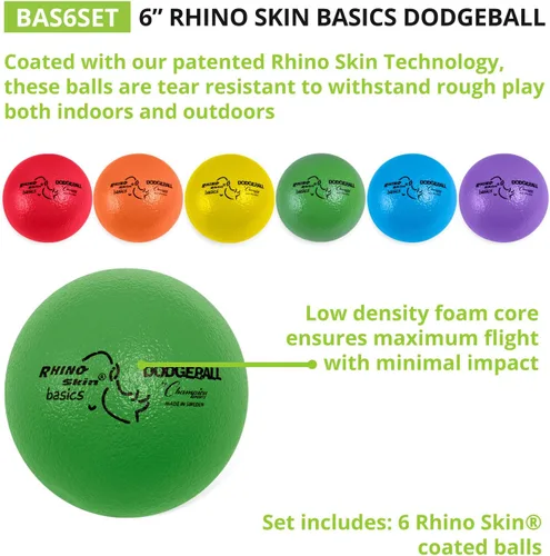 Miniatura 3 de Champion Sports Rhino Skin Dodgeball Set – 6 Soft Foam Balls with Durable Coating, 6" or 7" for Gym, Playground Play