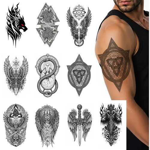 Miniatura 9 de Tatuajes temporales para mujeres y hombres, 10 hojas egipcias impermeables realistas de tatuajes falsos, diseño de faraón Ankh ojo de Horus