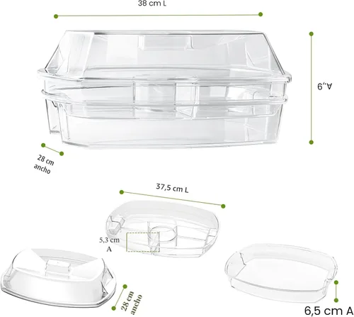 Miniatura 5 de IVYHOME Bandeja de servir refrigerada de 3 niveles con tapa, bandeja de servir frutas con hielo de 15 pulgadas con 4 compartimentos, plato
