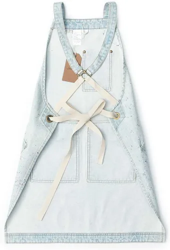 Miniatura 3 de Jeanerlor - Delantal de mezclilla de algodón con bolsillos, delantales de cocina para peluquería para mujeres y hombres, 2 tamaños Azul claro