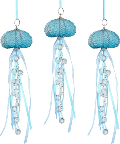Miniatura 11 de Namalu 6 piezas de adorno de Navidad de erizo de mar y medusa con cuentas costeras, decoración festiva de playa con temática de océano, adorno Azul
