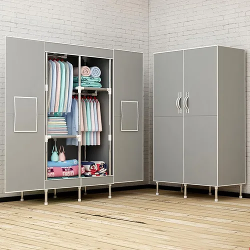 Organizador portátil de ropa de 34 pulgadas, simple no tejido, armario de almacenamiento de ropa multifuncional con cubierta y barra para colgar Gris