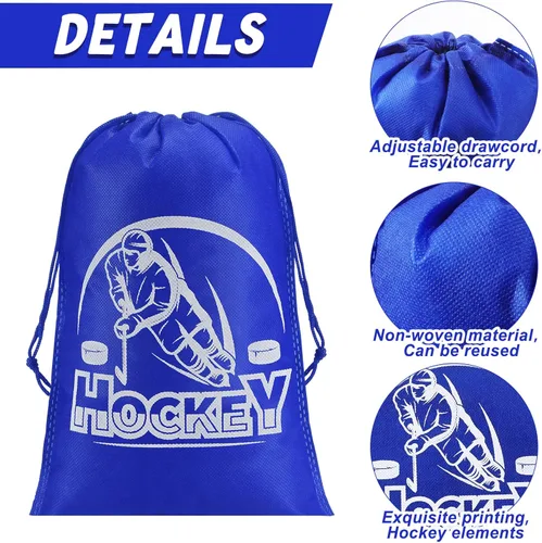 Miniatura 2 de Berlune 24 bolsas de regalo de hockey para fiestas de hockey, bolsas deportivas con cordón para temática deportiva, fiesta de cumpleaños, baby