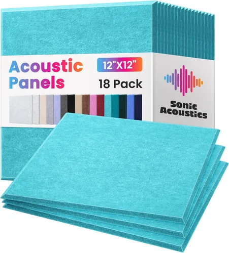 Miniatura 9 de Paquete de 18 paneles acústicos autoadhesivos, paneles absorbentes de sonido de 12 x 12 x 0.4 pulgadas, paneles cuadrados de alta densidad a prueba