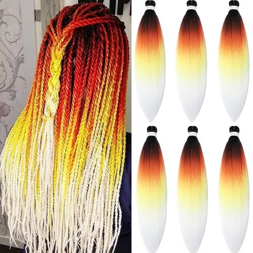 Miniatura 67 de Extensiones de cabello trenzado morado preestiradas, 20 pulgadas, 2 piezas de cabello sintético trenzado para niñas y mujeres, fiesta, disfraz