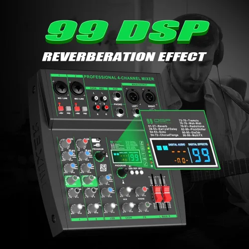 Miniatura 2 de MW-4 Consola de sonido portátil profesional de 4 canales Bluetooth 5.0 Tarjeta de sonido USB 99 sonidos de audio DJ Karaoke en vivo Grabación