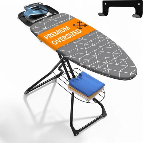 Miniatura 8 de Xabitat Tabla de planchar de tamaño completo de 57 x 15 pulgadas con colgador de montaje en pared, construcción de metal completo, organizador