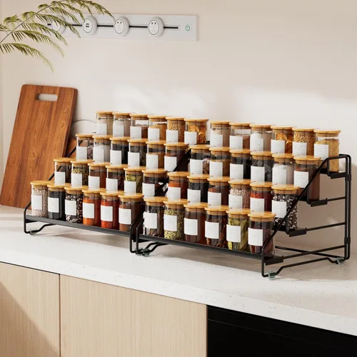 Miniatura 8 de Jolitac Organizador de especias de 4 niveles, estante ajustable de profundidad, estante de especias de metal, perfecto para almacenamiento