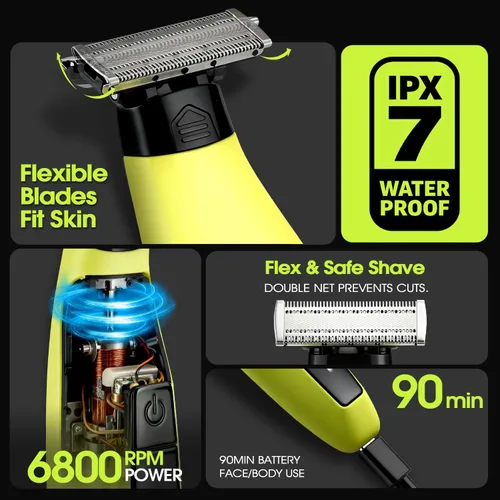 Miniatura 3 de DSP Recortadora eléctrica de barba, recortadora de pelo facial y corporal para hombres, bloqueo de viaje, bajo ruido, maquinilla de afeitar Verde