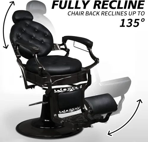 Miniatura 7 de OmySalon Silla de peluquería vintage multiusos, resistente, hidráulica reclinable, silla de belleza estilo retro, giratoria de 360 grados para Negro