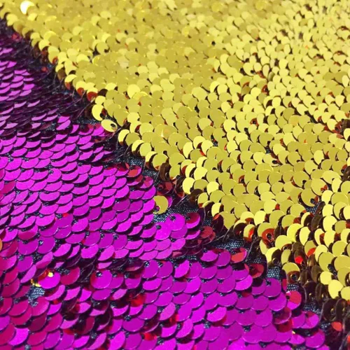 Miniatura 28 de DUOBAO Tela de Lentejuelas Reversibles con Efecto Flip - 0.5 Yarda de Lentejuelas de Sirena de Morado a Dorado, Material de Costura Brillante DIY