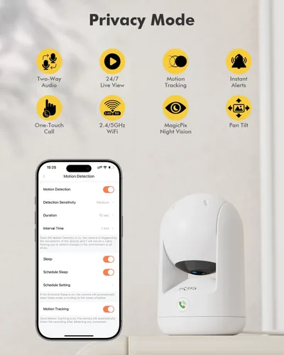 Miniatura 2 de Dzees Cámara de seguridad 5G/2.4G WiFi para interiores, cámara para mascotas sin suscripción, cámaras WiFi 2K 360°, cámara con cable para mascotas