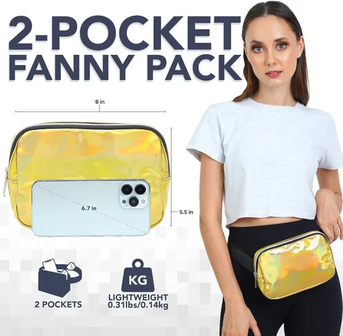 Miniatura 4 de Riñonera diaria para mujeres y hombres Riñonera Riñonera ligera para viajes, deportes, senderismo, Láser dorado - 1 bolsillo, Riñonera