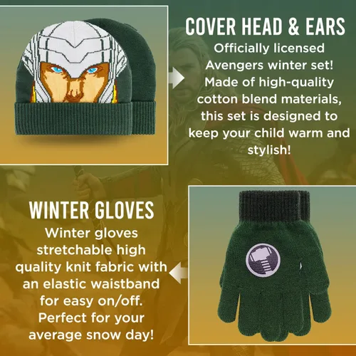 Miniatura 2 de Marvel Avengers - Juego de sombreros de invierno y guantes de nieve para niños y niños pequeños con lindos guantes y gorro suave, pompones esponjosos