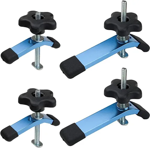 POWERTEC 71863 Juego de Abrazaderas de Soporte para Vía T, 5-1/2" de largo x 1-1/8" de ancho y 3-5/8" de largo x 3/4" de ancho, 2 de cada una, 4 PK