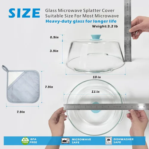 Miniatura 6 de Tapa alta de vidrio para microondas contra salpicaduras para alimentos con orificio de ventilación 100% segura para alimentos, tapa protectora