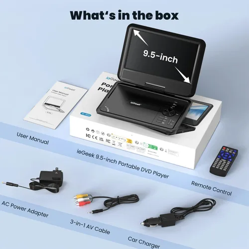Miniatura 9 de ieGeek Reproductor de DVD portátil de 11.5 pulgadas para niños y automóvil, pantalla de protección ocular de 9.5 pulgadas con batería recargable
