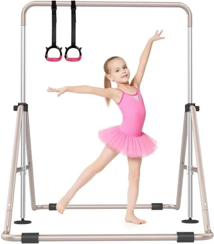 SHIWEI Barra de gimnasia para niños, barra de gimnasia plegable con 5 alturas ajustables, equipo de entrenamiento expandible para interiores y