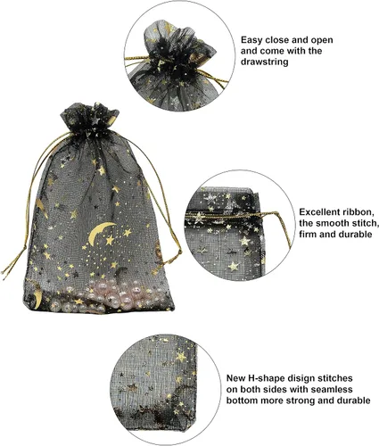 Miniatura 4 de Jexila 100 bolsas de regalo de organza negra de 4 x 6 pulgadas, pequeñas bolsas de malla con cordón, bolsa de joyería de Halloween, bolsa de regalo