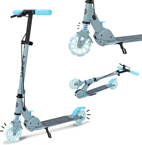 Miniatura 10 de Patinete Aero para niños de 5 a 8 años, luces dinámicas, freno de mano y absorción de golpes, scooter de 2 ruedas para niños y niñas, plegable