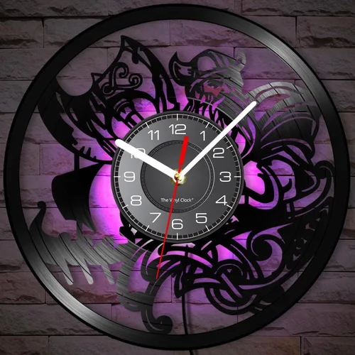 Reloj de pared de vinilo LED vikingo de 12 pulgadas con 7 colores cambiantes, cuarzo silencioso sin tictac, arte de pared vikingo para hombre,