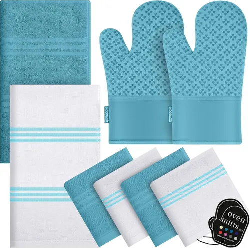 Miniatura 9 de Juegos de paños de cocina y trapos con guantes de horno - Paños de té 100% algodón para cocina - Manoplas de horno resistentes al calor de 500°F