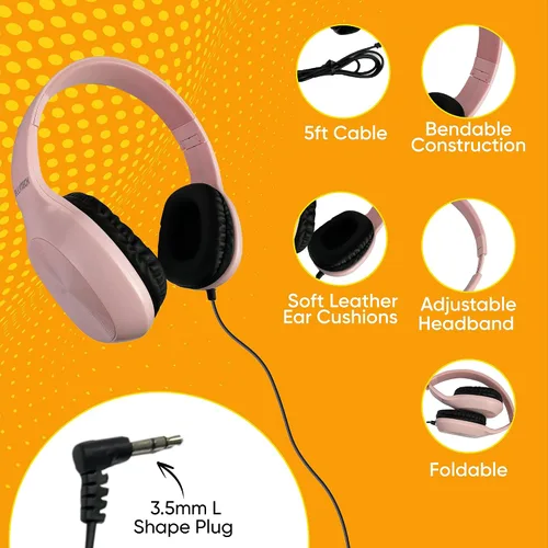 Miniatura 3 de Paquete de 5 auriculares de cuero con cable sobre la oreja con conector de 3.5mm, carcasa metálica ovalada, negro