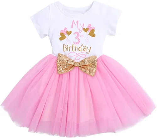 Miniatura 15 de IBTOM CASTLE - Vestido de princesa con falda tipo tutú para niñas que cumplan 1 o 2 años, incluye moñito con lentejuelas