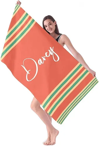 Miniatura 7 de Toalla de playa personalizada con nombres, toallas de playa personalizadas para adultos, mujeres y hombres, toallas de playa a rayas personalizadas
