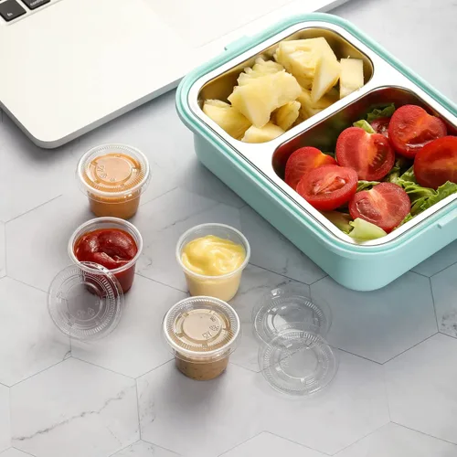 Miniatura 7 de VITEVER [130 Juegos - 1 Oz] Vasos para Shots de Gelatina, Recipientes Pequeños de Plástico con Tapas, Vasos Herméticos y Apilables para Porciones