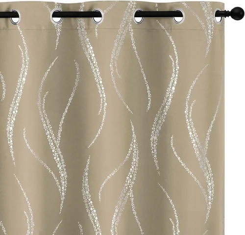 Miniatura 35 de Yakamok Cortinas opacas de 84 pulgadas de largo para sala de estar, con aislamiento térmico, patrón de líneas onduladas doradas, patrón de puntos