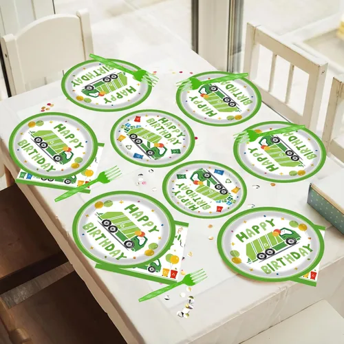 Miniatura 6 de Platos de papel para camión de basura, 96 unidades, decoraciones de cumpleaños, camiones de basura, suministros de fiesta, camiones de basura