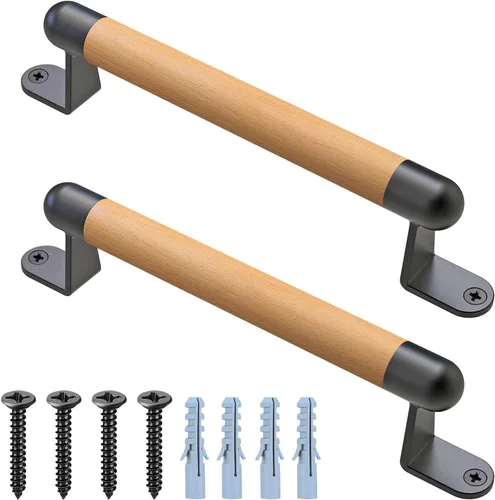 Miniatura 8 de Dolibest Tirador de puerta de granero de madera de 12 pulgadas, manija de puerta de valla de madera, 2 soportes de metal duraderos, manija de puerta