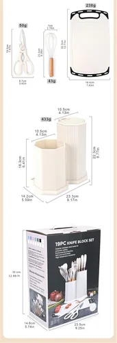 Miniatura 3 de Juego de utensilios de cocina y cuchillos de cocina con bloque de soporte, juego de 19 piezas de corte para cocineros, 11 utensilios de cocina