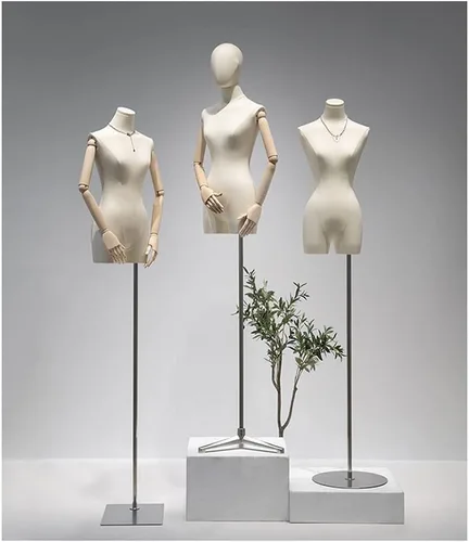 Miniatura 3 de 2pcs Adjustable Small Female Dress Form Mannequin Torso with Detachable Head & Height Stand for Clothing, Jewelry, Tailoring, Fashion Shows, &