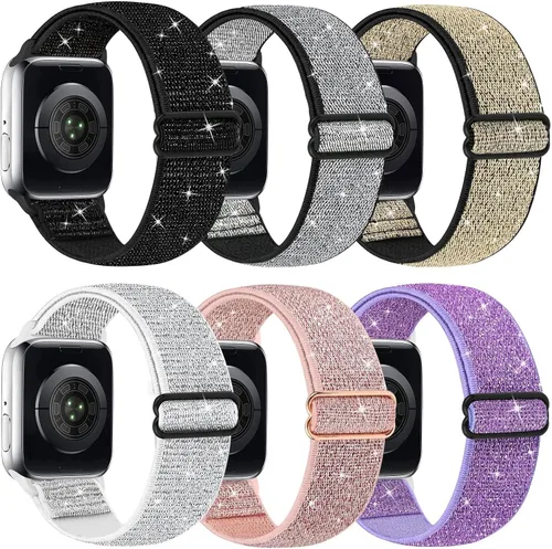 Correas elásticas de nailon brillantes compatibles con correas de Apple Watch de 1.496 pulgadas, 1.575 pulgadas, 1.614 pulgadas, 1.654 pulgadas,