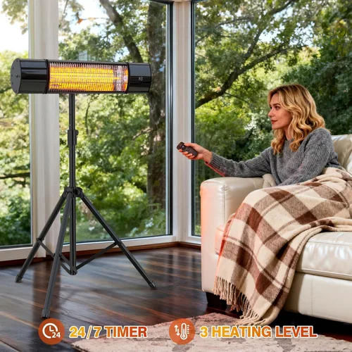 Miniatura 3 de Outdoot Calentador eléctrico, calentador eléctrico de patio para uso en exteriores/interiores, montado en la pared o trípode, calentador infrarrojo