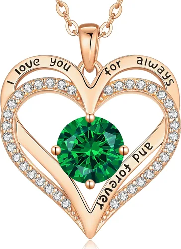 Miniatura 159 de LOUISA SECRET Love Heart Birthstone Necklaces for Women, Birthday Gift for Women, Anniversary Jewelry for Wife Her, 925 Sterling Silver Pendant