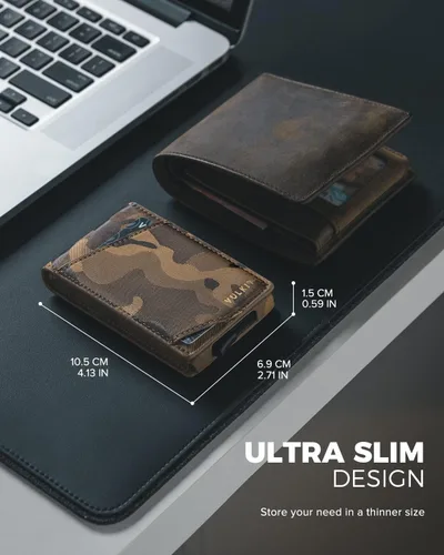 Miniatura 7 de VULKIT Cartera minimalista para hombre, tarjetero desplegable para tarjetas de crédito, billetera plegable delgada, con bloqueo RFID, cierre