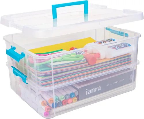 Miniatura 8 de TERGOO Contenedores de almacenamiento de plástico de 2 capas con tapas, caja transparente multiusos apilable y portátil, organizadores portátiles