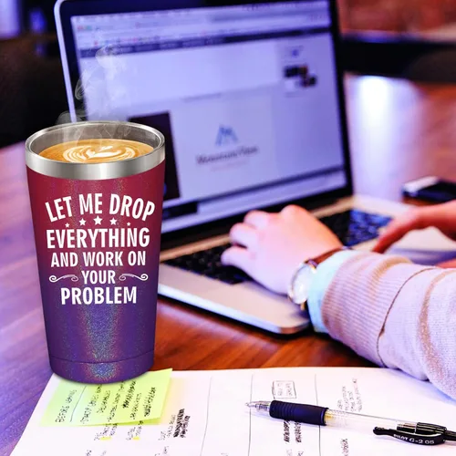 Miniatura 6 de BIRGILT Let Me Drop Everything and Work on Your Problem, Vaso Térmico de 20oz - Regalos para Compañeros de Trabajo para Navidad - Divertidos Regalos
